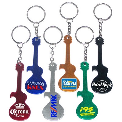 Guitar Shaped Aluminum Bottle Opener w/Key Chain